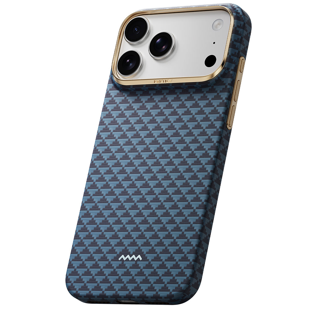 Apple iPhone 18 Pro Kılıf M-safe Şarj Özellikli Raptic Aramid Skin Origin Serisi Karbon Kapak Lacivert