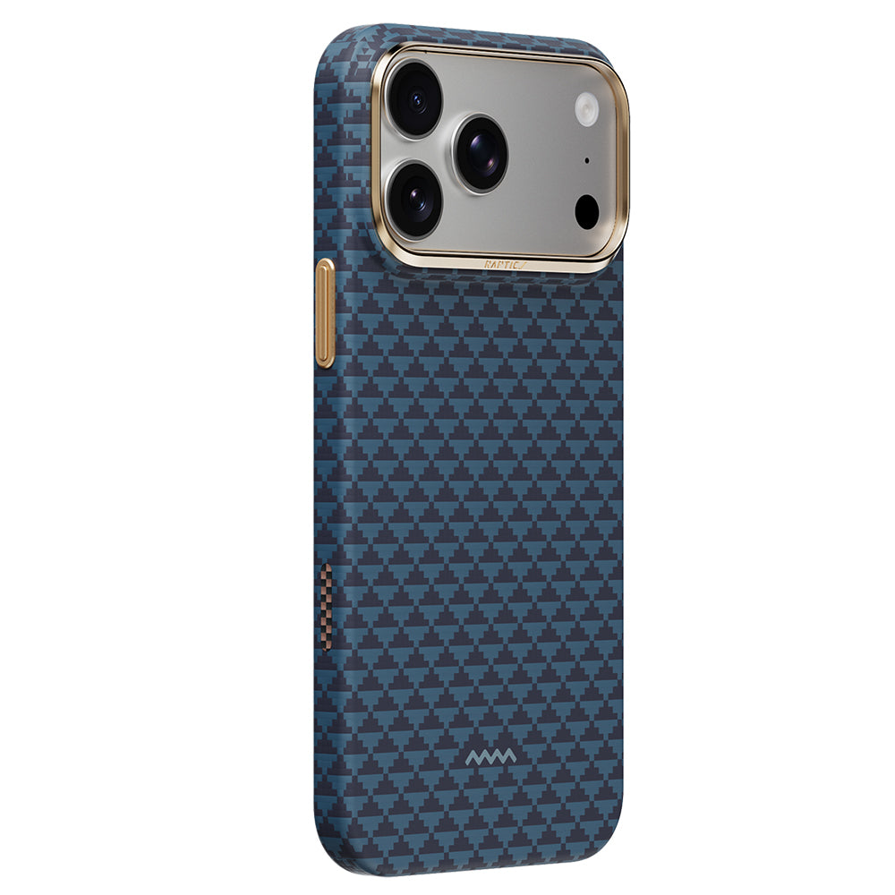 Apple iPhone 18 Pro Kılıf M-safe Şarj Özellikli Raptic Aramid Skin Origin Serisi Karbon Kapak Lacivert