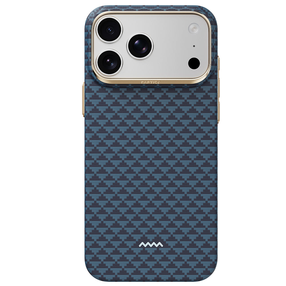 Apple iPhone 18 Pro Kılıf M-safe Şarj Özellikli Raptic Aramid Skin Origin Serisi Karbon Kapak Lacivert