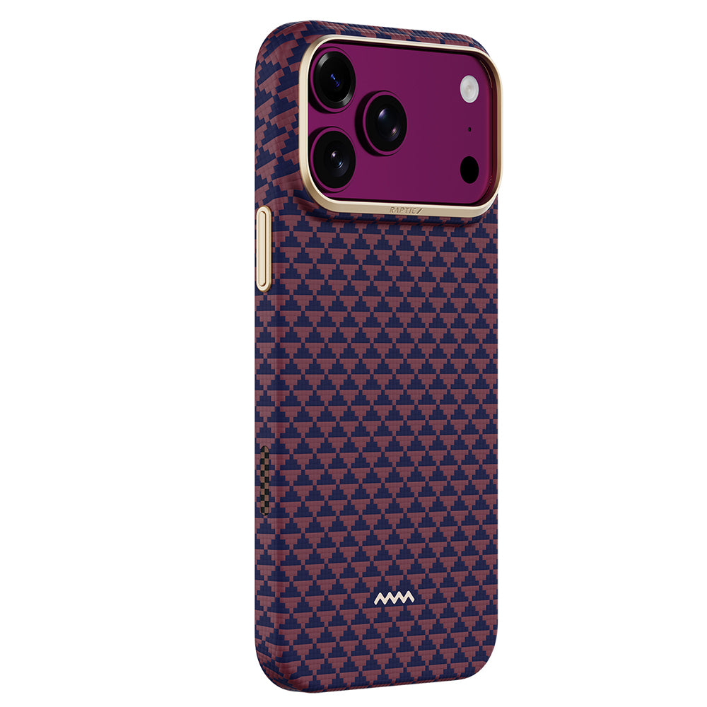 Apple iPhone 18 Pro Kılıf M-safe Şarj Özellikli Raptic Aramid Skin Origin Serisi Karbon Kapak Bordo