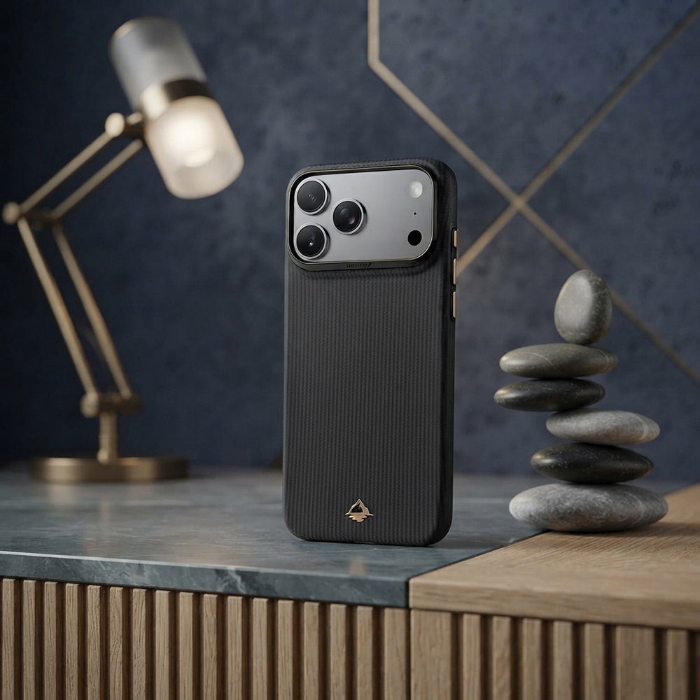 Apple iPhone 18 Pro Kılıf M-safe Şarj Özellikli Raptic Aramid Skin Reynis Serisi Karbon Kapak Siyah