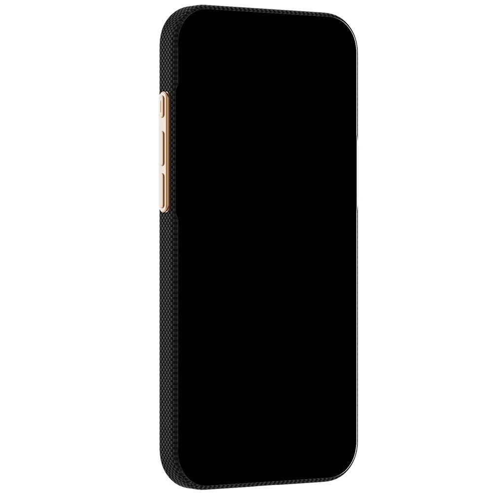 Apple iPhone 18 Pro Kılıf M-safe Şarj Özellikli Raptic Aramid Skin Rise Serisi 24 Ayar Altın Kaplamalı Karbon Kapak Siyah