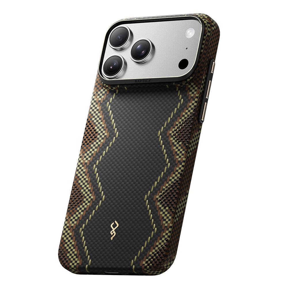 Apple iPhone 18 Pro Kılıf M-safe Şarj Özellikli Raptic Aramid Skin Scepter Serisi Karbon Kapak Siyah