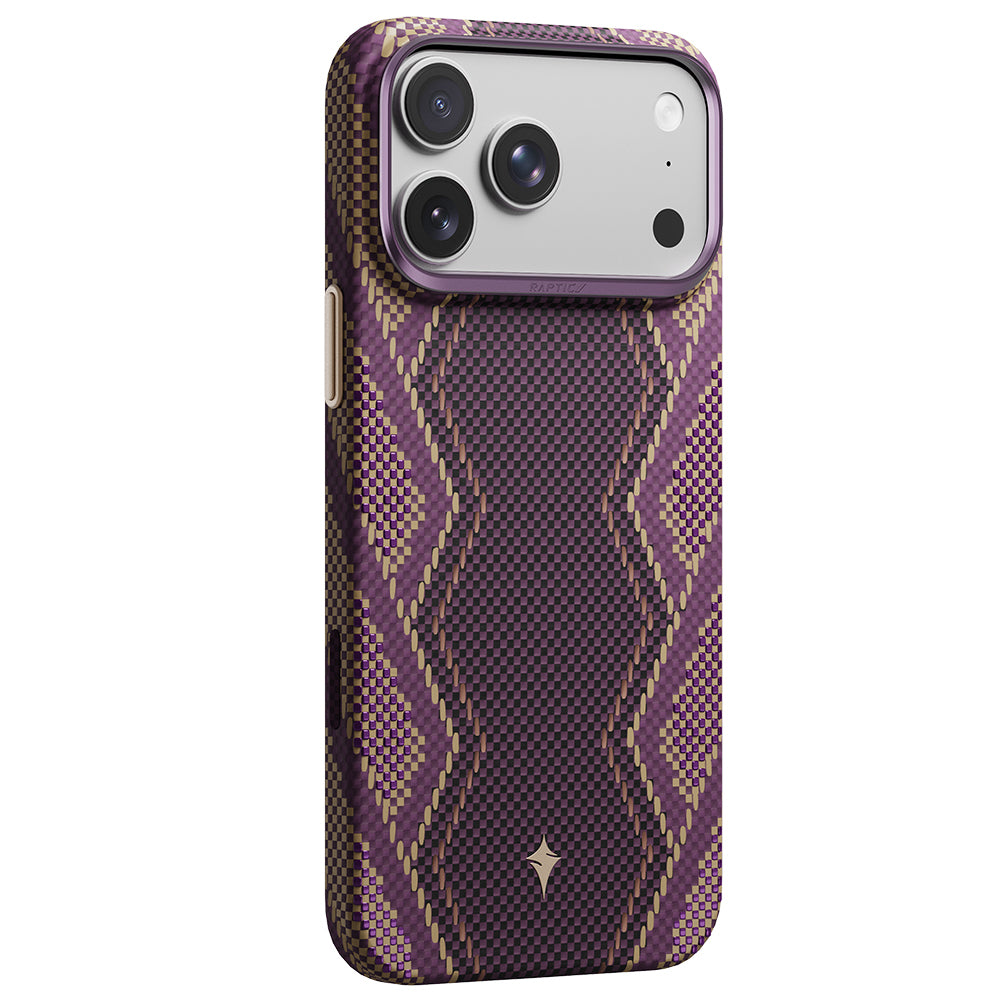 Apple iPhone 18 Pro Kılıf M-safe Şarj Özellikli Raptic Aramid Skin Scepter Serisi Karbon Kapak Bordo