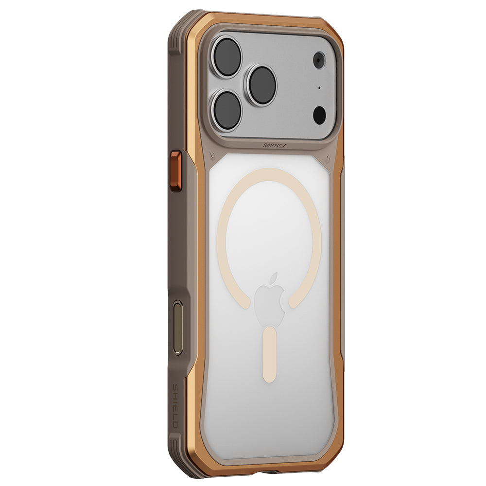 Apple iPhone 18 Pro Kılıf M-Safe Şarj Özellikli Raptic Shield Evo Serisi Airbagli Kapak Gold