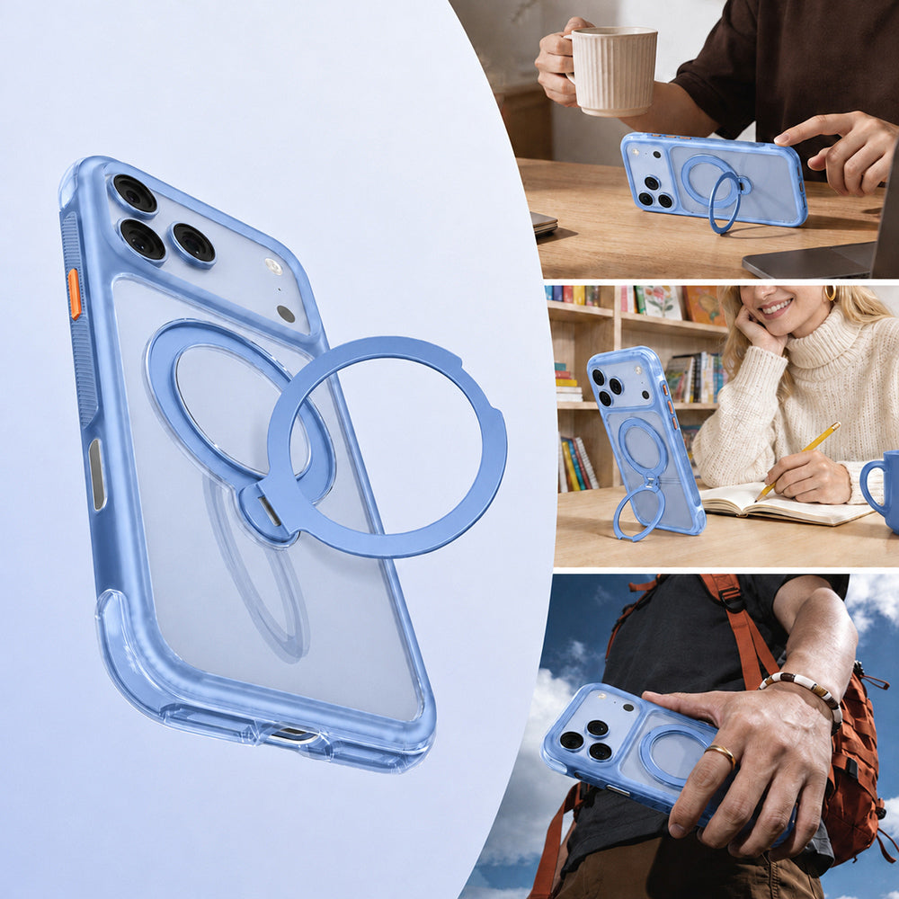 Apple iPhone 18 Pro Kılıf M-safe Şarj Özellikli Standlı Airbag Tasarımlı Mutural Air Shield Serisi Kapak Açık Mavi