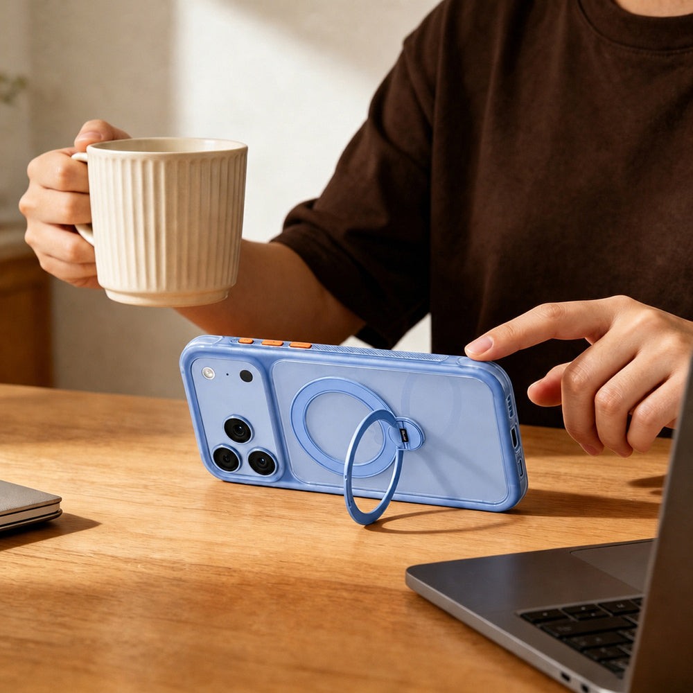 Apple iPhone 18 Pro Kılıf M-safe Şarj Özellikli Standlı Airbag Tasarımlı Mutural Air Shield Serisi Kapak Açık Mavi