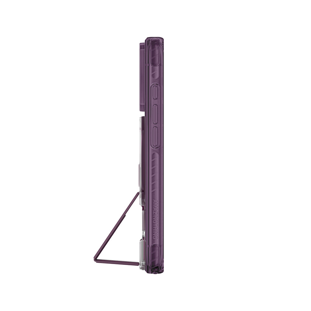Apple iPhone 18 Pro Kılıf M-safe Şarj Özellikli Standlı Amazingthing Titan Pro Grip Stand Serisi Kapak Mor