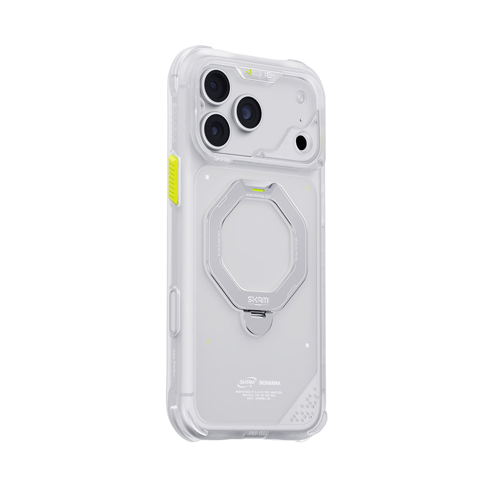 Apple iPhone 18 Pro Kılıf M-safe Şarj Özellikli Standlı Skinarma Saturn Kapak Beyaz