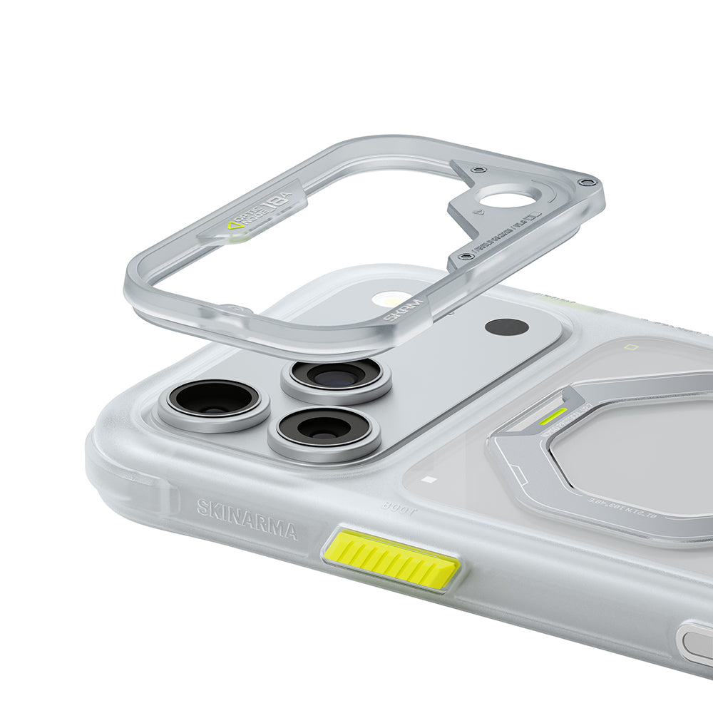 Apple iPhone 18 Pro Kılıf M-safe Şarj Özellikli Standlı Skinarma Saturn Kapak Beyaz