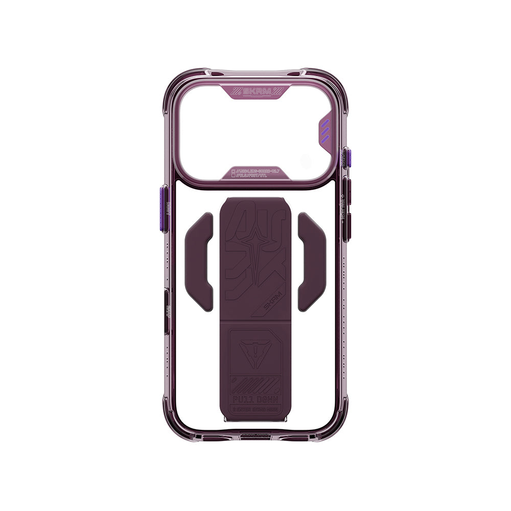 Apple iPhone 18 Pro Kılıf M-safe Şarj Özellikli Teknoloji Desenli Skinarma Helio CE Mag Charge Standlı Kapak Bordo
