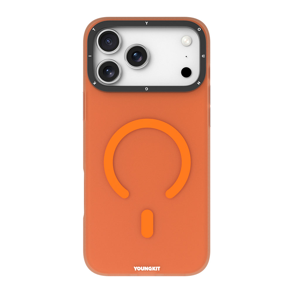 Apple iPhone 18 Pro Kılıf M-safe Şarj Özellikli Youngkit Hidden Sand Serisi Kapak Turuncu