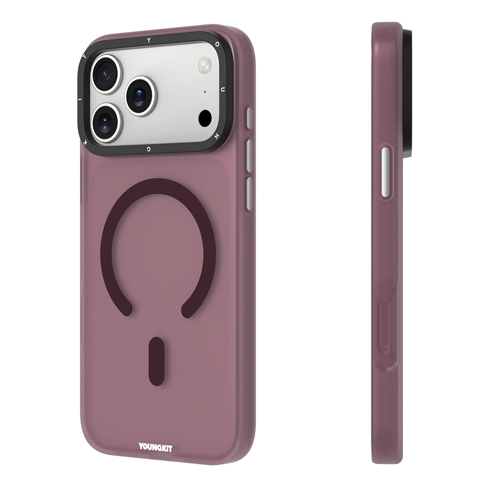 Apple iPhone 18 Pro Kılıf M-safe Şarj Özellikli Youngkit Hidden Sand Serisi Kapak Mürdüm