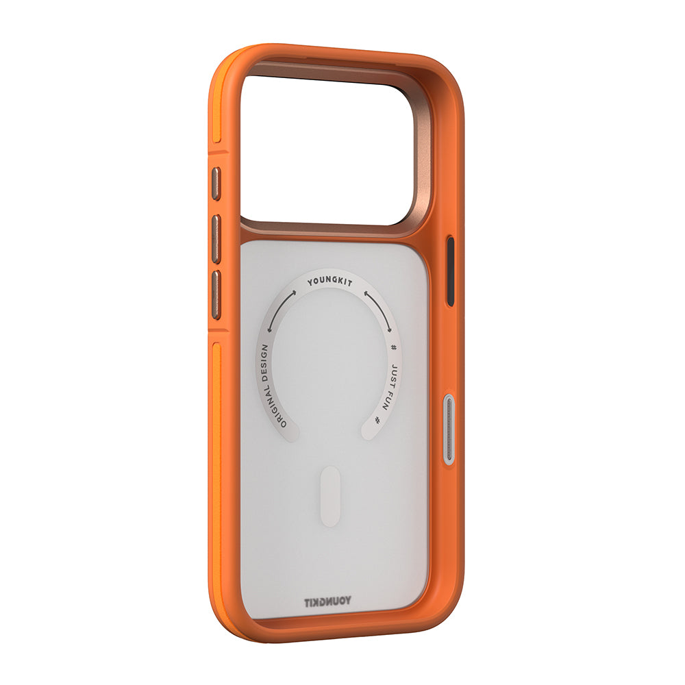 Apple iPhone 18 Pro Kılıf M-safe Şarj Özellikli Youngkit Rock Sand Serisi Kapak Turuncu