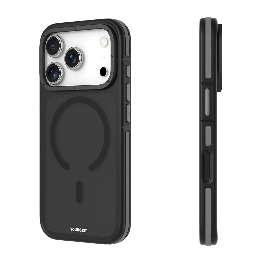 Apple iPhone 18 Pro Kılıf M-safe Şarj Özellikli Youngkit Rock Sand Serisi Kapak Siyah