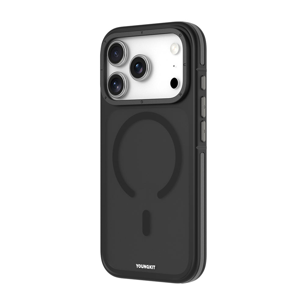 Apple iPhone 18 Pro Kılıf M-safe Şarj Özellikli Youngkit Rock Sand Serisi Kapak Gri