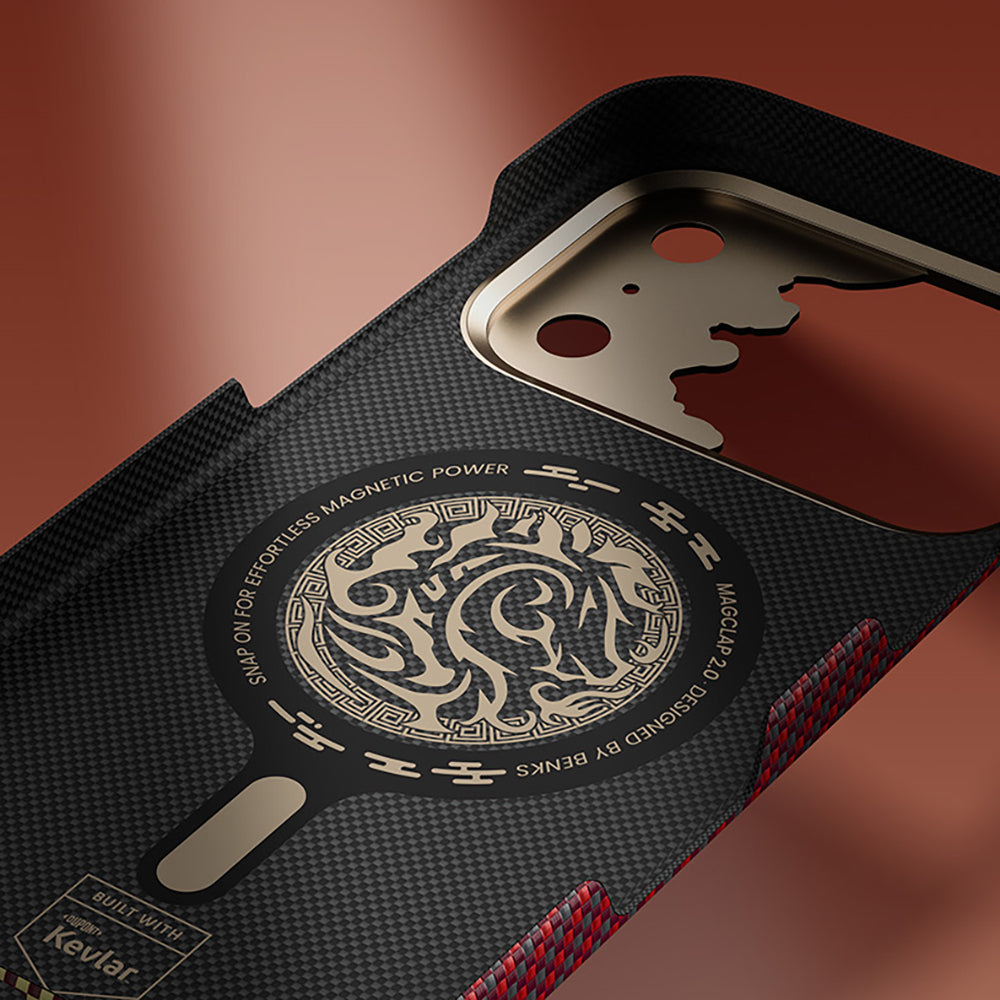 Apple iPhone 18 Pro Kılıf M-safe Şarj Özellikli Yükseltilmiş Kamera Çerçeveli Benks ArmorAir Knight Serisi C1 Kevlar Kapak Kırmızı