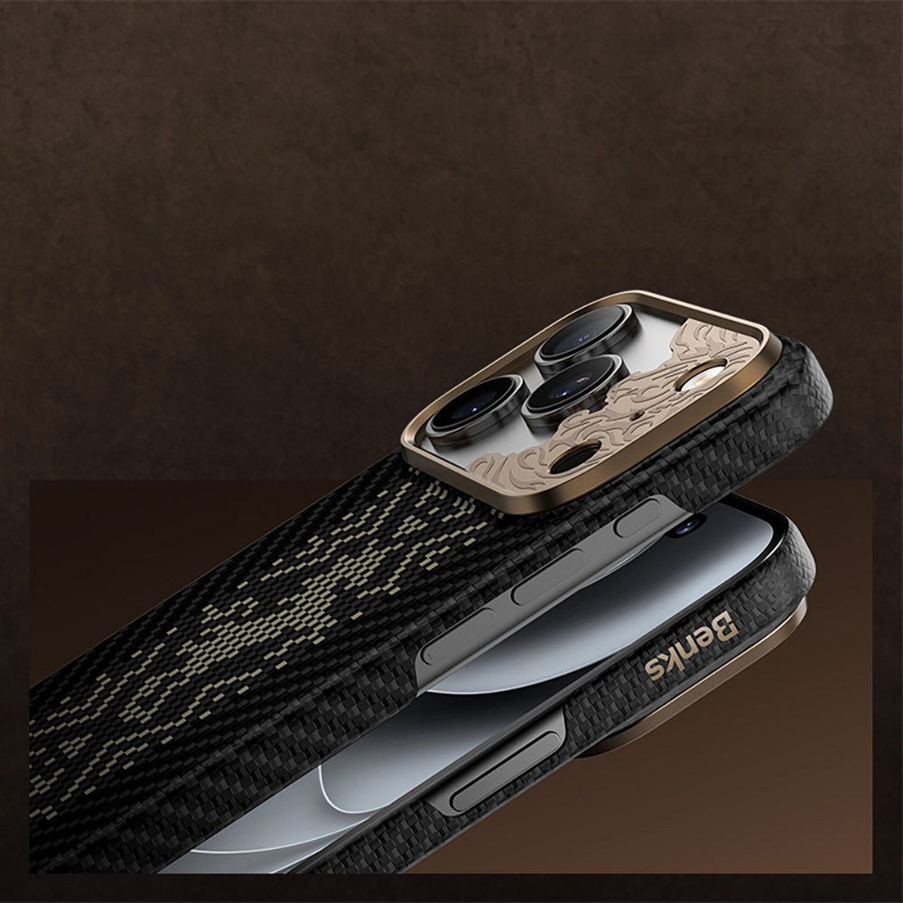 Apple iPhone 18 Pro Kılıf M-safe Şarj Özellikli Yükseltilmiş Kamera Çerçeveli Benks ArmorAir Knight Serisi C1 Kevlar Kapak Siyah