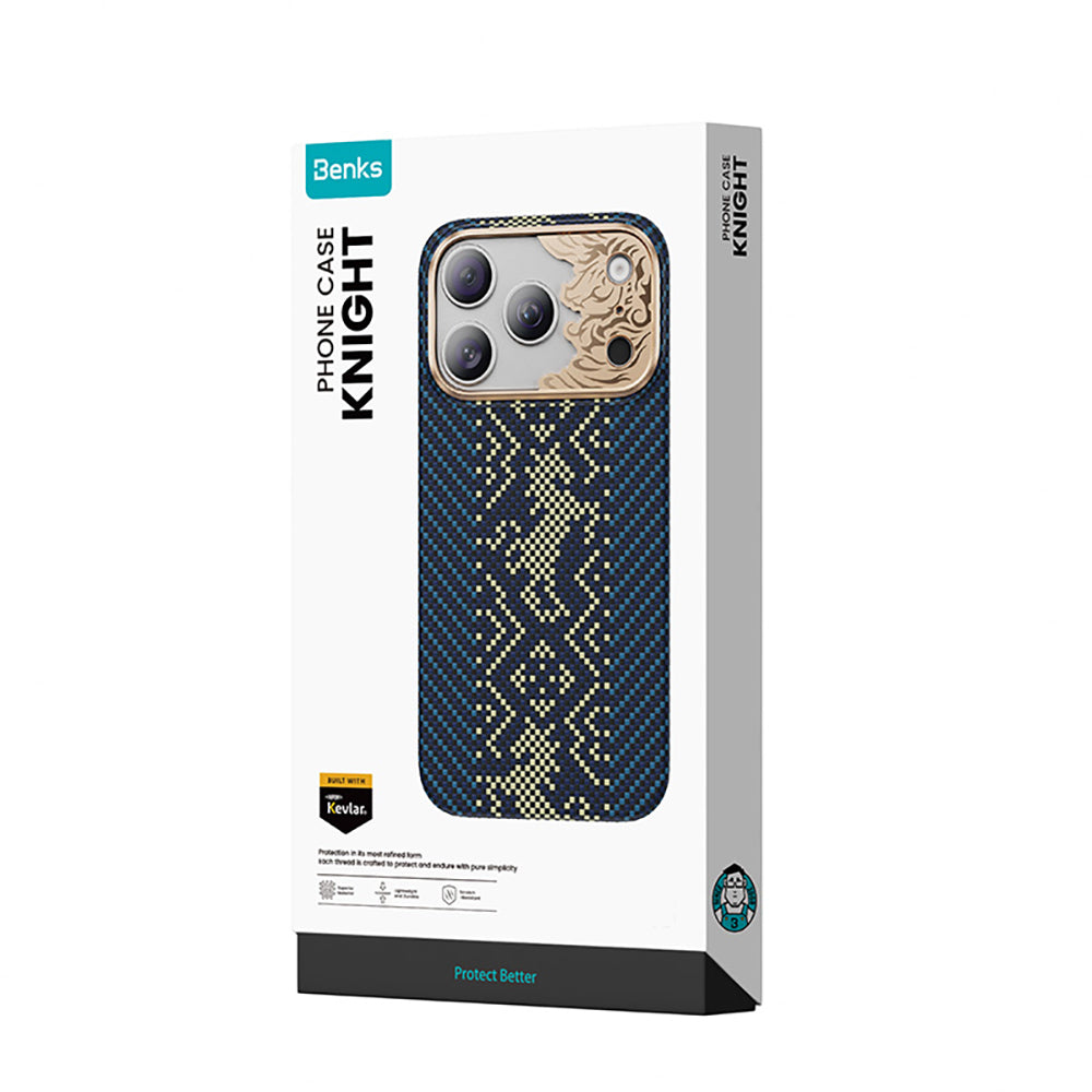 Apple iPhone 18 Pro Kılıf M-safe Şarj Özellikli Yükseltilmiş Kamera Çerçeveli Benks ArmorAir Knight Serisi C1 Kevlar Kapak Lacivert