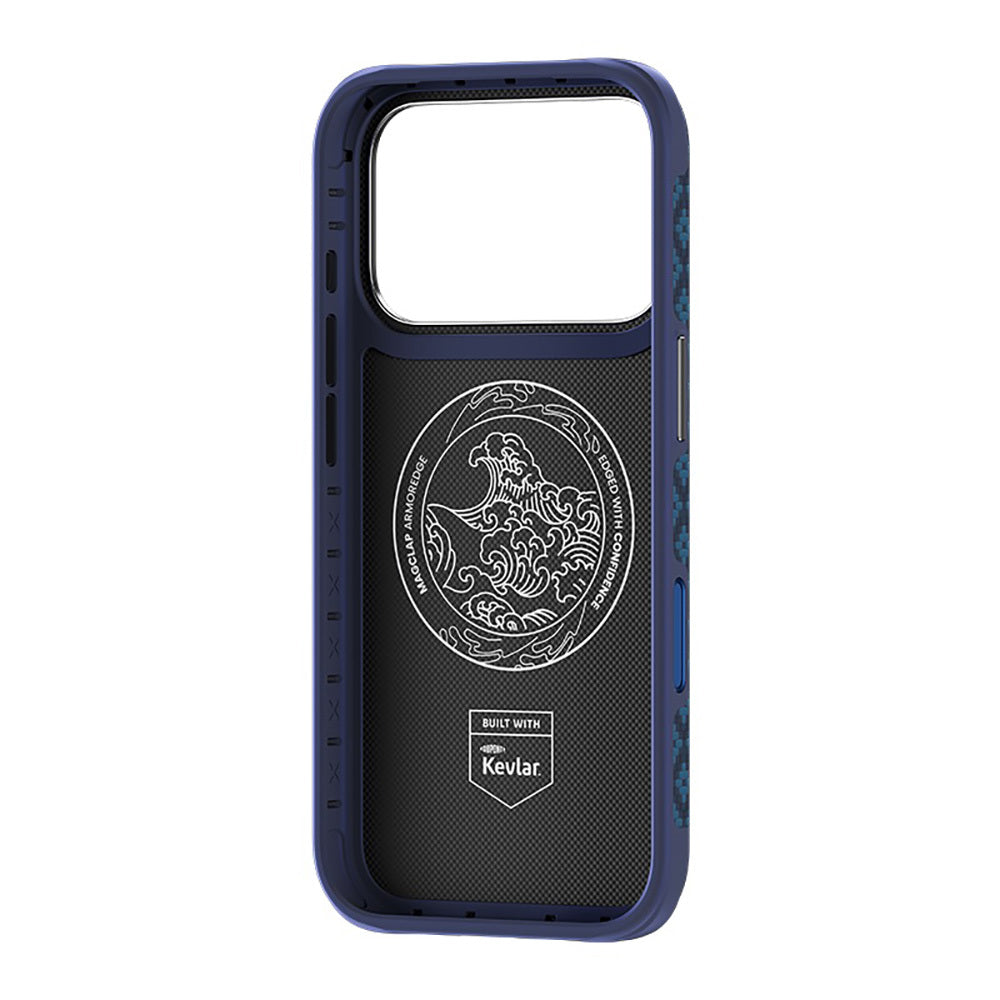 Apple iPhone 18 Pro Kılıf M-Safe Şarj Özellikli Yükseltilmiş Kamera Çerçeveli Benks ArmorGrid ArmorEdge X9 Serisi Kevlar Karbon Kapak Lacivert