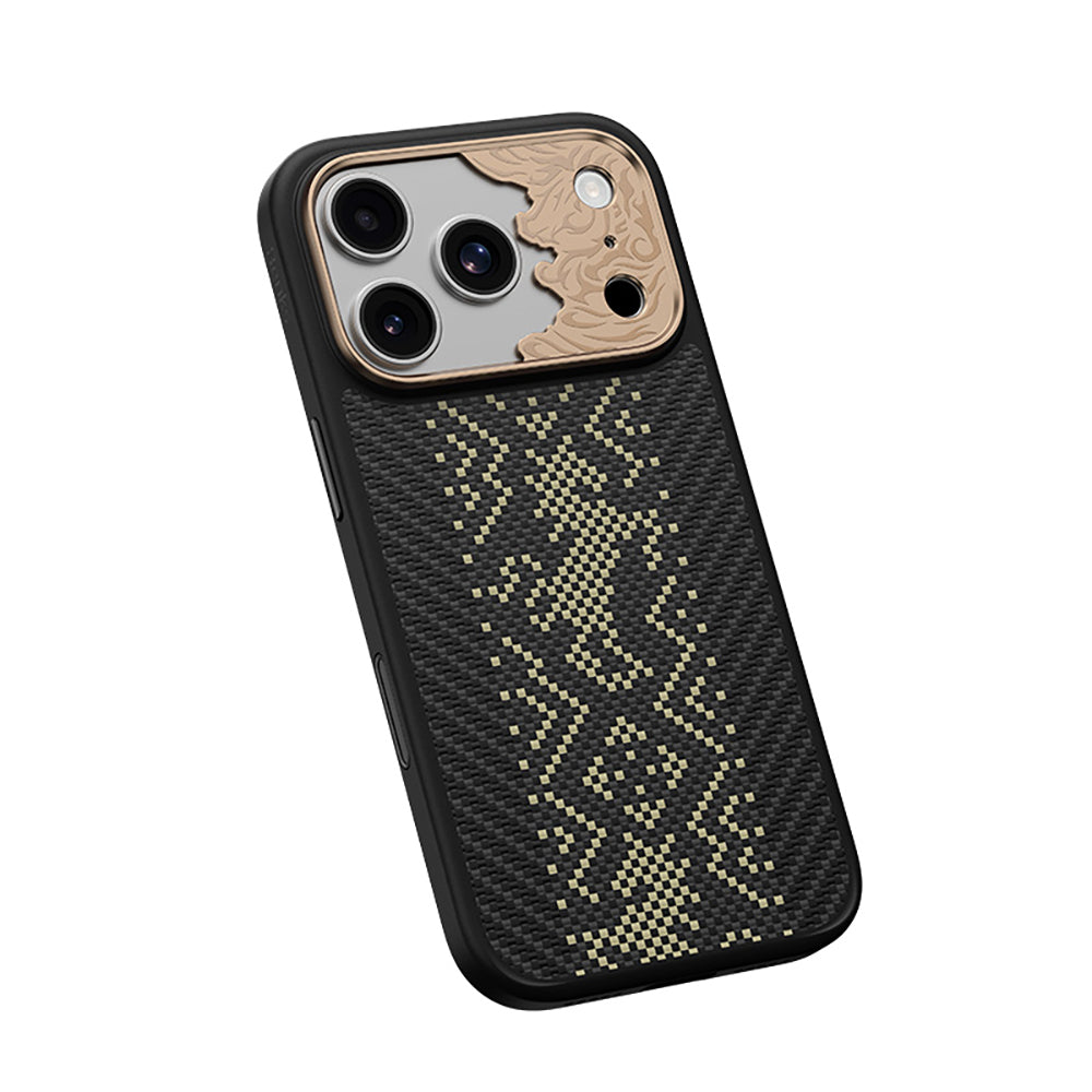 Apple iPhone 18 Pro Kılıf M-safe Şarj Özellikli Yükseltilmiş Kamera Çerçeveli Karbon Fiber Tasarımlı Benks Knight ArmorPro Kevlar Kapak Siyah
