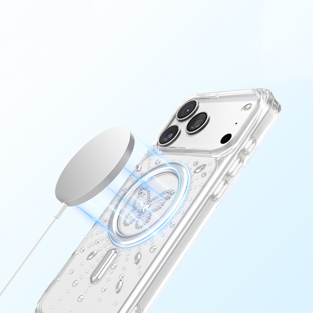 Apple iPhone 18 Pro Kılıf M-Safe Şarj Özellikli Zore Paris Mova Sert PC Kapak Şeffaf-Beyaz