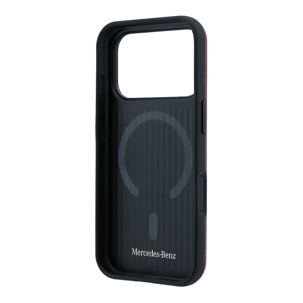 Apple iPhone 18 Pro Kılıf Mercedes Benz Orjinal Lisanslı M-safe Şarj Özellikli 360 Derece Dönebilen Standlı PU Metal Logolu Kapak Bordo