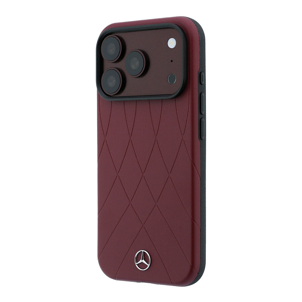 Apple iPhone 18 Pro Kılıf Mercedes Benz Orjinal Lisanslı M-safe Şarj Özellikli 3D Metal Logolu Crossed Lines Kapak Bordo