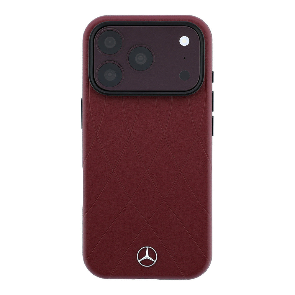 Apple iPhone 18 Pro Kılıf Mercedes Benz Orjinal Lisanslı M-safe Şarj Özellikli 3D Metal Logolu Crossed Lines Kapak Bordo
