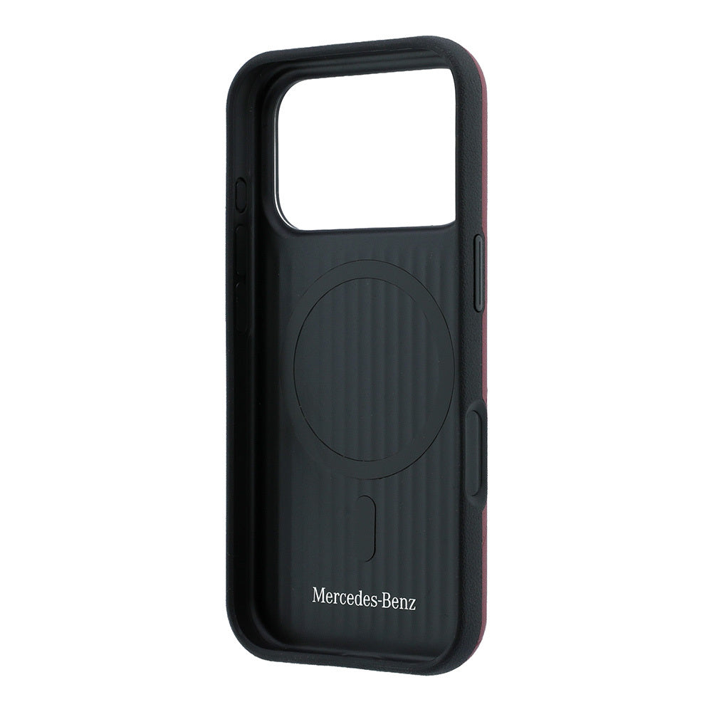 Apple iPhone 18 Pro Kılıf Mercedes Benz Orjinal Lisanslı M-safe Şarj Özellikli 3D Metal Logolu Crossed Lines Kapak Bordo