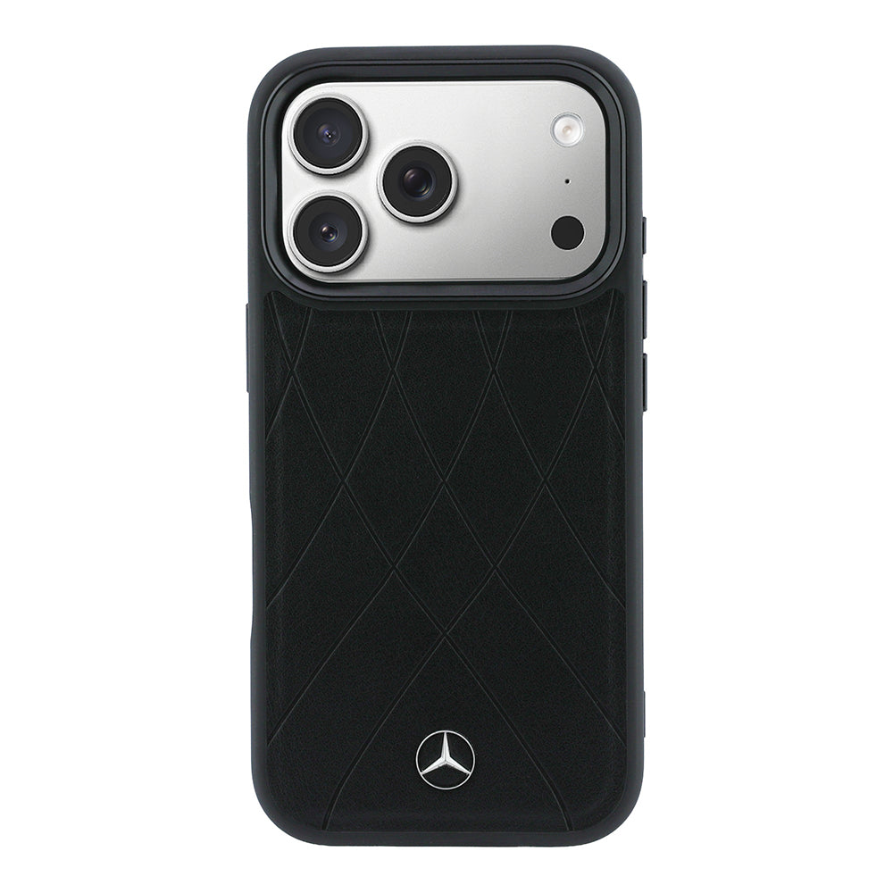 Apple iPhone 18 Pro Kılıf Mercedes Benz Orjinal Lisanslı M-safe Şarj Özellikli 3D Metal Logolu Crossed Lines Kapak Siyah