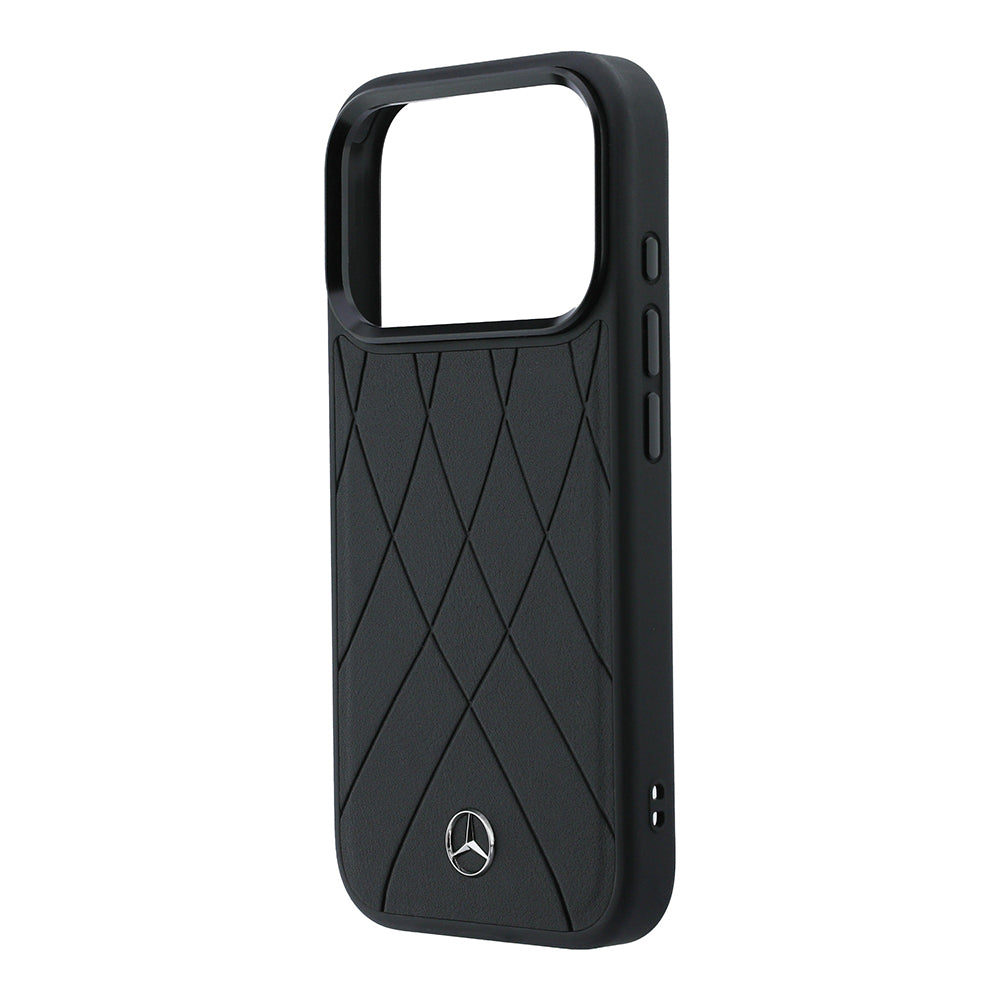 Apple iPhone 18 Pro Kılıf Mercedes Benz Orjinal Lisanslı M-safe Şarj Özellikli 3D Metal Logolu Crossed Lines Kapak Siyah