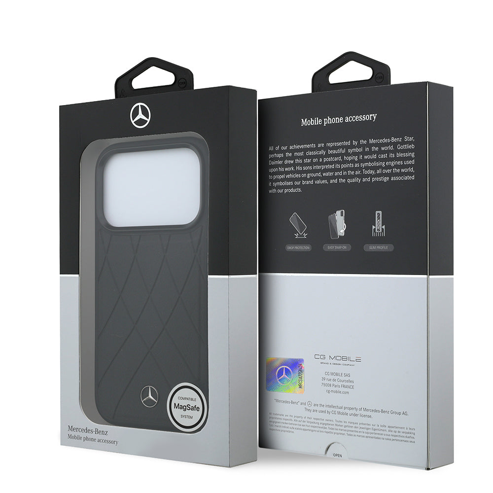 Apple iPhone 18 Pro Kılıf Mercedes Benz Orjinal Lisanslı M-safe Şarj Özellikli 3D Metal Logolu Crossed Lines Kapak Siyah
