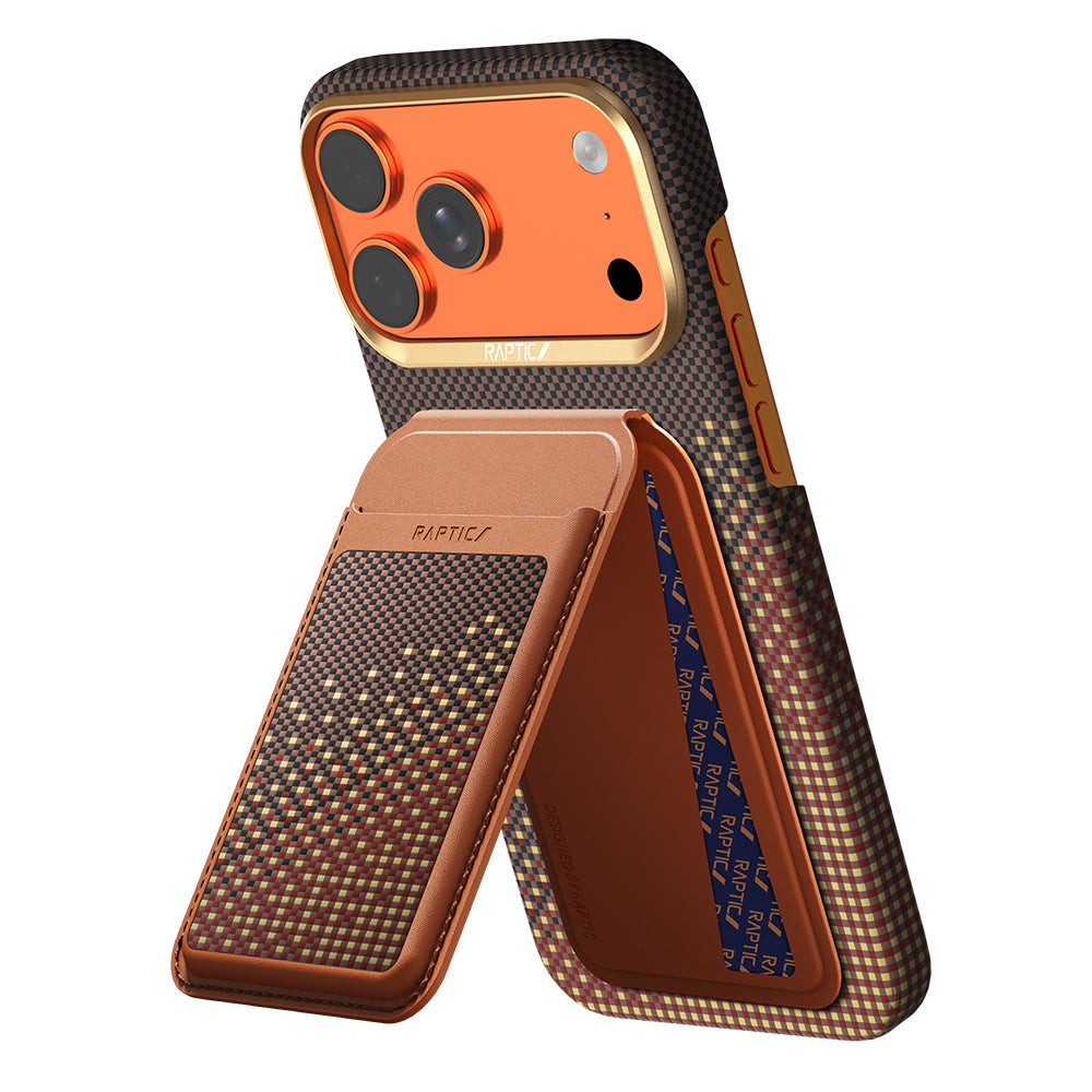 Apple iPhone 18 Pro Kılıf Raptic 2in1 Bundle Kit Aramid Skin Serenity Serisi Kartlık ve Karbon Kapak Kahverengi