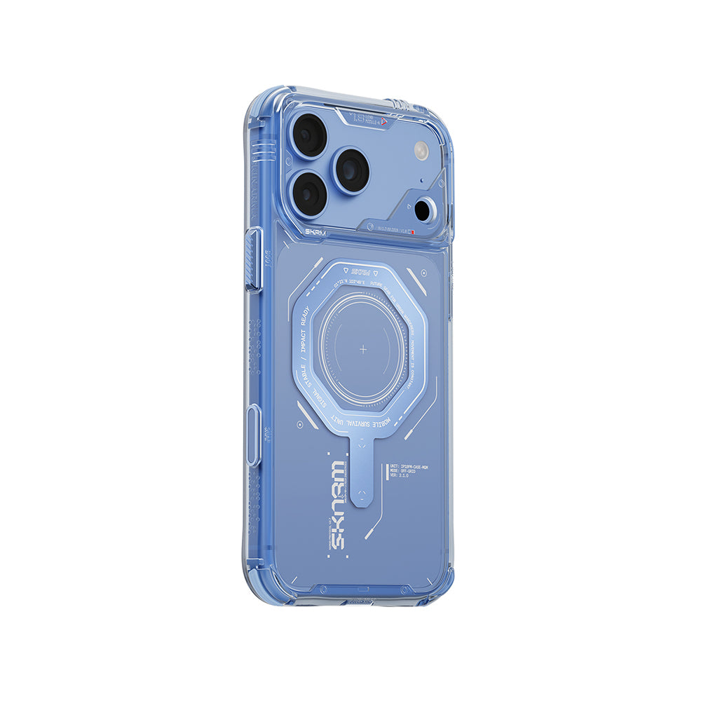 Apple iPhone 18 Pro Kılıf SkinArma M-safe Şarj Özellikli Airbag Tasarımlı Magma Kapak Mavi