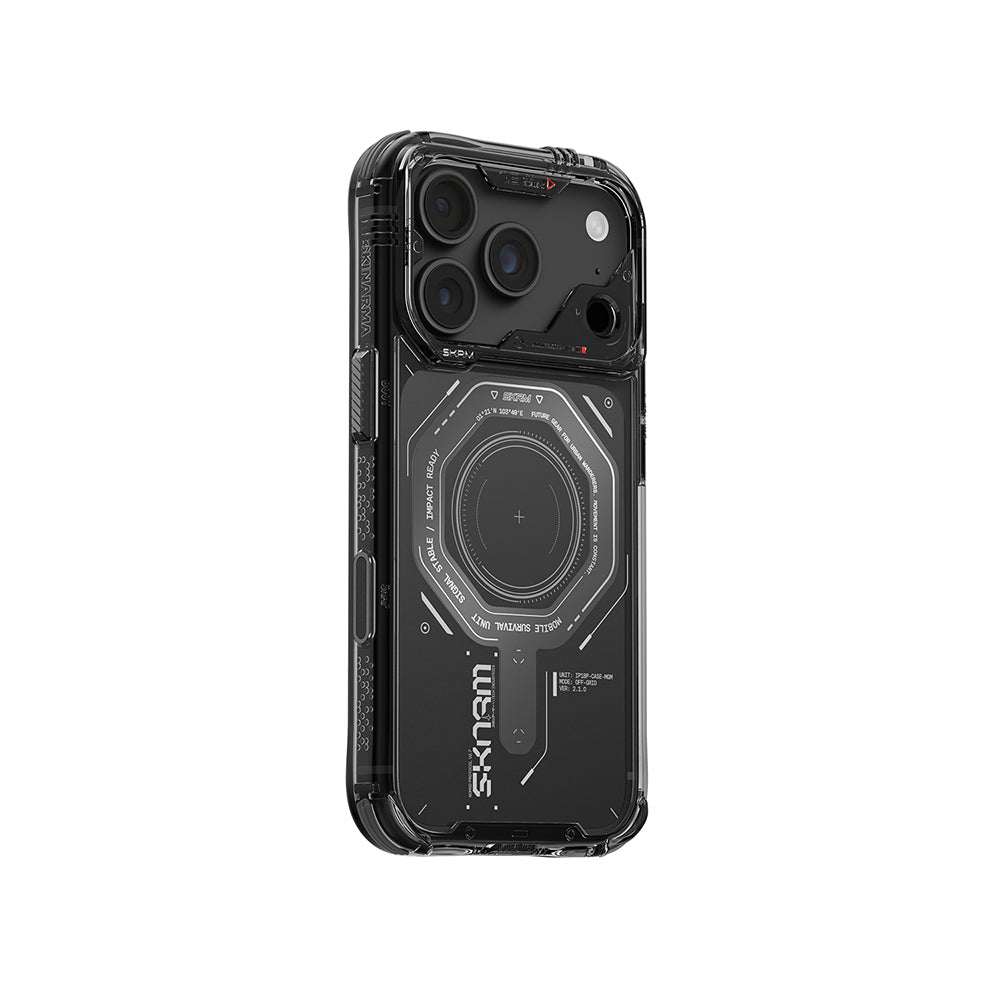 Apple iPhone 18 Pro Kılıf SkinArma M-safe Şarj Özellikli Airbag Tasarımlı Magma Kapak Füme
