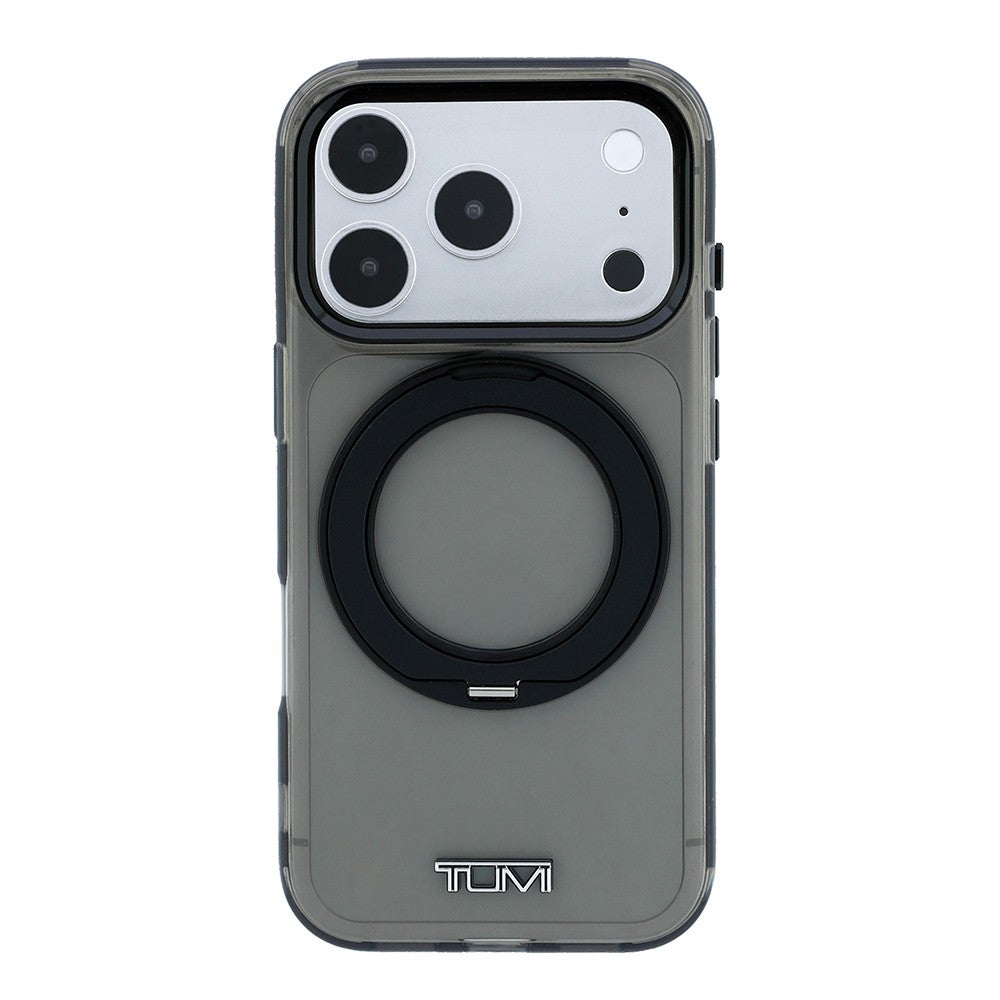 Apple iPhone 18 Pro Kılıf TUMI Orjinal Lisanslı M-safe Şarj Özellikli 360 Derece Dönebilen Standlı Transparan Kapak Siyah