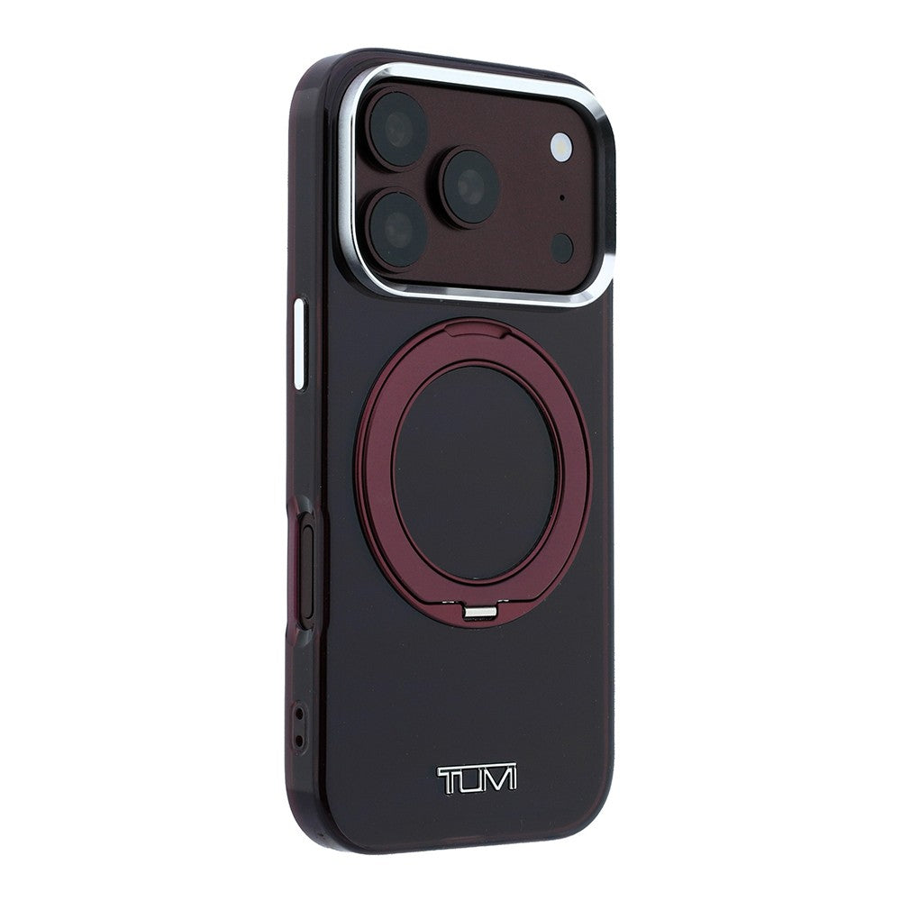 Apple iPhone 18 Pro Kılıf TUMI Orjinal Lisanslı M-safe Şarj Özellikli 360 Derece Dönebilen Standlı Transparan Kapak Bordo