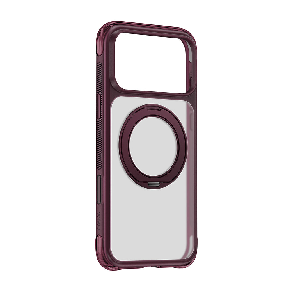 Apple iPhone 18 Pro Kılıf Wiwu AG-203 AeroGuard Ultra Serisi M-safe Şarj Özellikli Airbag Tasarımlı Standlı Kapak Bordo