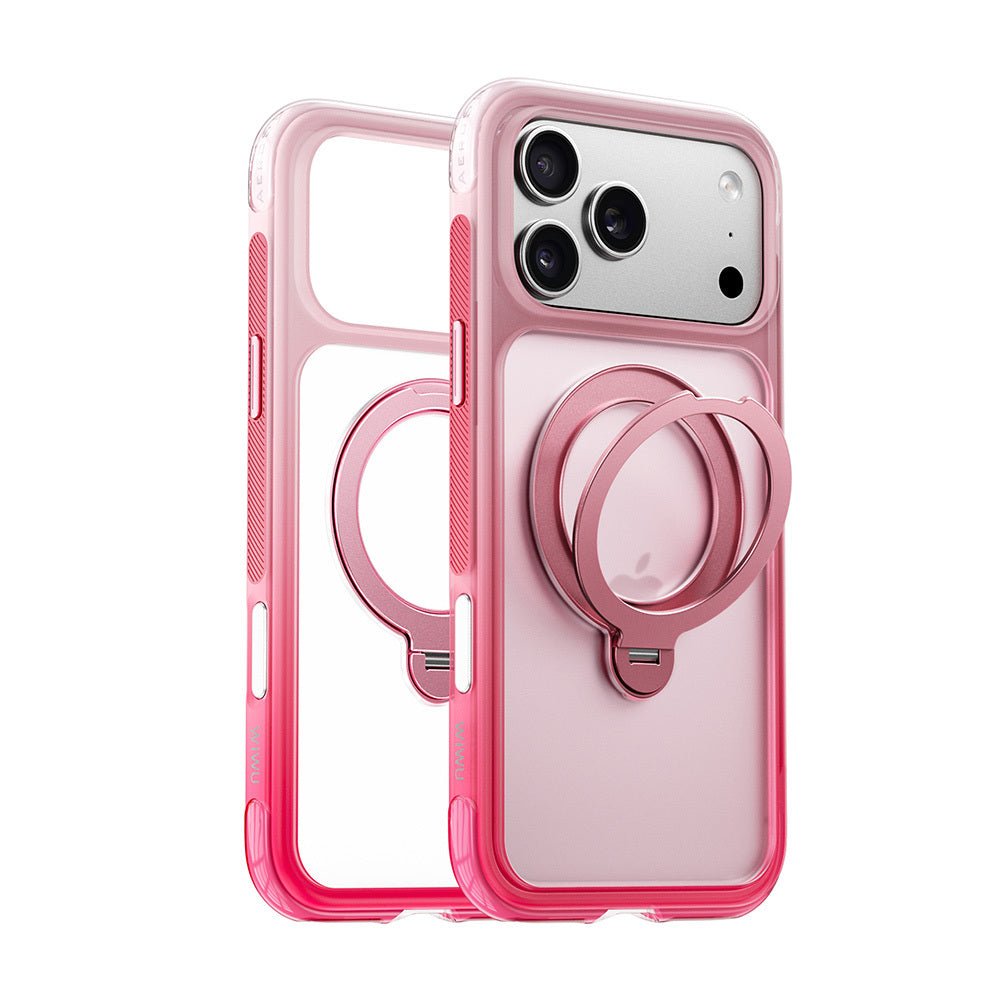 Apple iPhone 18 Pro Kılıf Wiwu AS-204 AeroShield Aurora Ultra Serisi M-safe Şarj Özellikli Airbag Tasarımlı Standlı Kapak Pembe