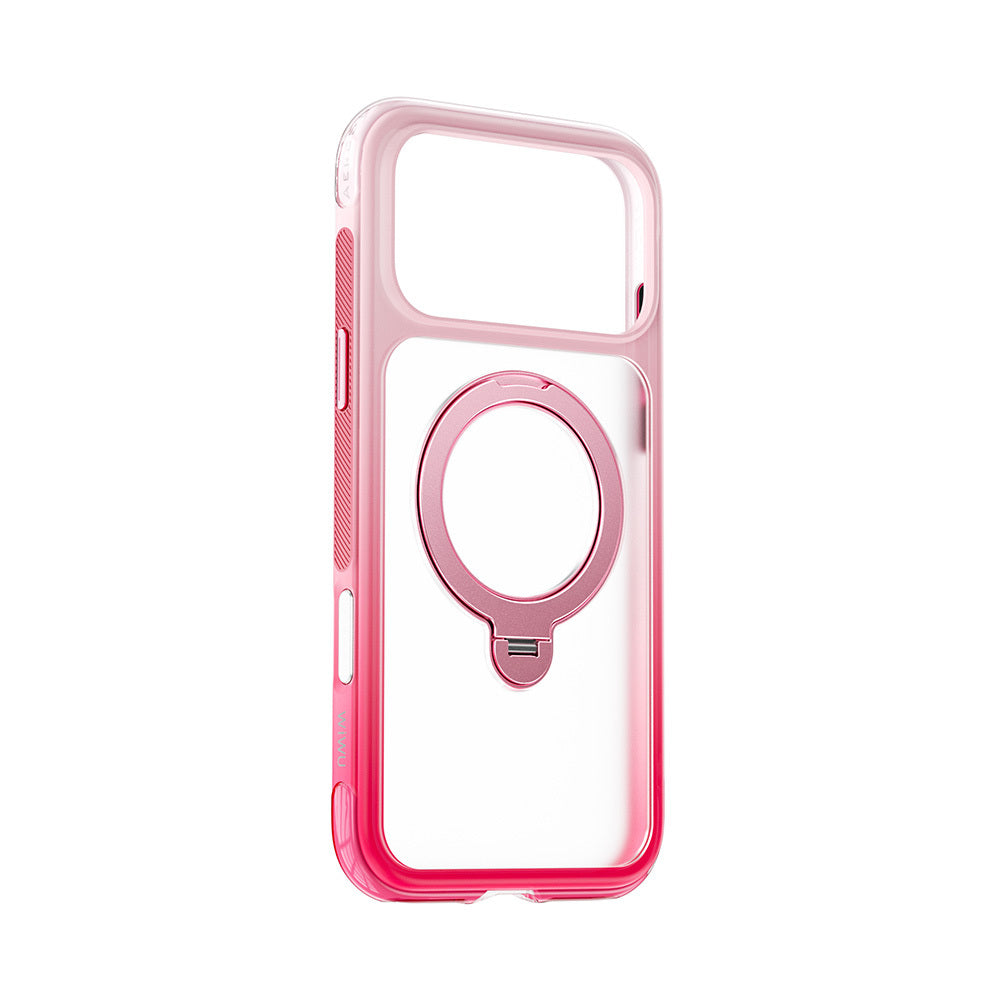 Apple iPhone 18 Pro Kılıf Wiwu AS-204 AeroShield Aurora Ultra Serisi M-safe Şarj Özellikli Airbag Tasarımlı Standlı Kapak Pembe