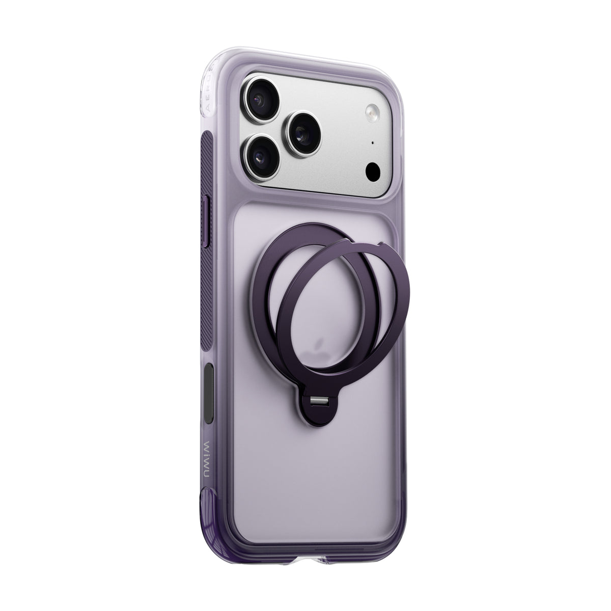Apple iPhone 18 Pro Kılıf Wiwu AS-204 AeroShield Aurora Ultra Serisi M-safe Şarj Özellikli Airbag Tasarımlı Standlı Kapak Mor