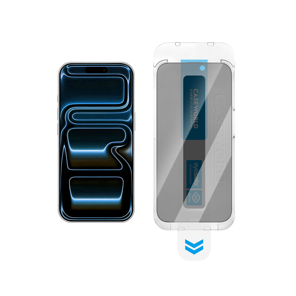 (18 Serisi) Apple CaseWorld Applicator Serisi 2.5D Eyesafe Mavi Işık Teknolojili 0.33mm Privacy Temperli Cam Ekran Koruyucu + Uygulama Aparatı