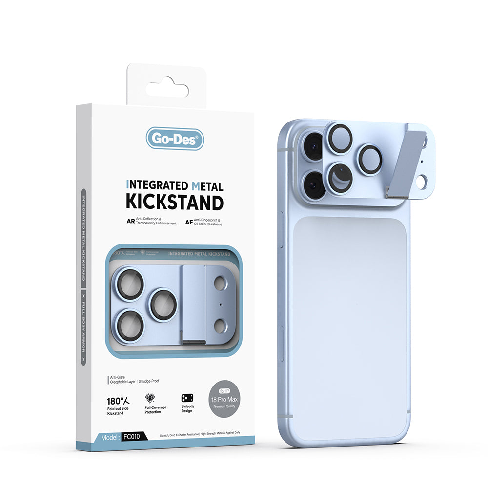 Apple iPhone 18 Pro Max Go Des CL-23 Anti Reflective Standlı Kamera Lens Koruyucu Açık Mavi