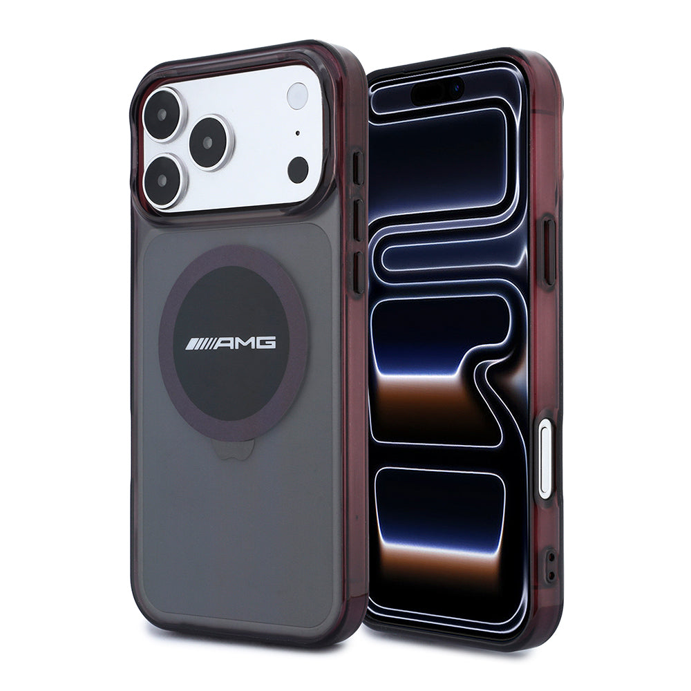 Apple iPhone 18 Pro Max Kılıf AMG Orjinal Lisanslı M-safe Şarj Özellikli Transparan IML Baskı Logolu Bicolor Block Kapak Siyah-Mor