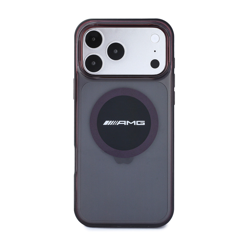 Apple iPhone 18 Pro Max Kılıf AMG Orjinal Lisanslı M-safe Şarj Özellikli Transparan IML Baskı Logolu Bicolor Block Kapak Siyah-Mor
