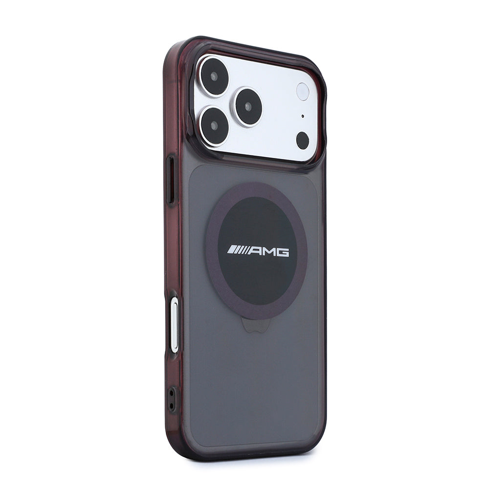 Apple iPhone 18 Pro Max Kılıf AMG Orjinal Lisanslı M-safe Şarj Özellikli Transparan IML Baskı Logolu Bicolor Block Kapak Siyah-Mor
