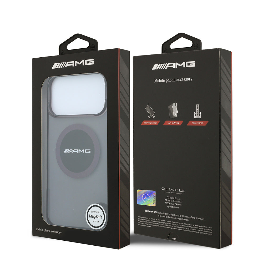 Apple iPhone 18 Pro Max Kılıf AMG Orjinal Lisanslı M-safe Şarj Özellikli Transparan IML Baskı Logolu Bicolor Block Kapak Siyah-Mor