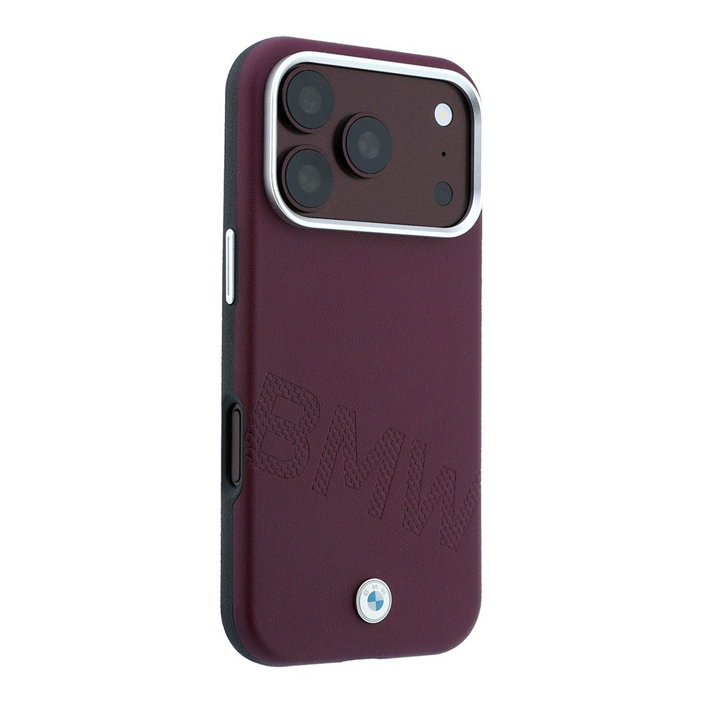 Apple iPhone 18 Pro Max Kılıf BMW Orjinal Lisanslı M-safe Şarj Özellikli Kabartma Tasarımlı PU Metal Logolu Kapak Bordo