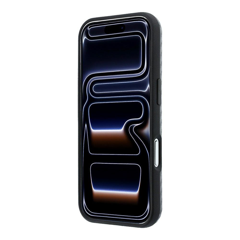 Apple iPhone 18 Pro Max Kılıf BMW Orjinal Lisanslı M-safe Şarj Özellikli Karbon Fiber Tasarımlı ve Metal Logolu PU Deri Kapak Gri